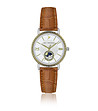 Дамски часовник в сребристо и златисто с кафява кожена каишка-0 снимка