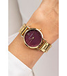 Дамски часовник в златисто с циферблат в бордо -1 снимка
