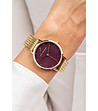 Златист дамски часовник с циферблат в бордо-1 снимка