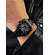 Черен мъжки часовник с кожена каишка-1 снимка