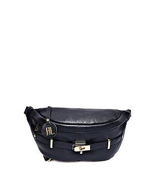 Дамска кожена чанта тип багета в черен цвят Nora снимка