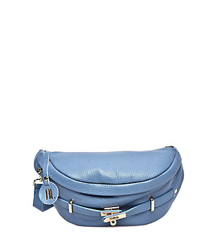 Светлосиня дамска чанта от естествена кожа Alberta снимка