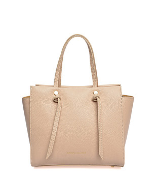 Дамска кожена чанта в цвят пудра снимка