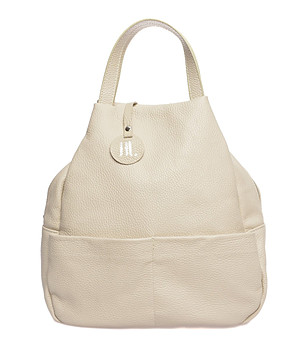 Дамска кожена раница в бежов цвят Silia снимка