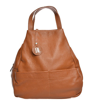 Дамска кожена раница в цвят коняк Silia снимка