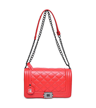 Червена дамска кожена чанта за рамо Alfina снимка