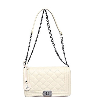 Бежова дамска кожена чанта за рамо Alfina снимка