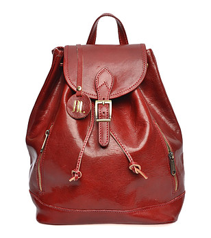 Червена дамска раница от естествена кожа Nikala снимка