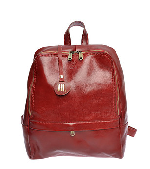 Кожена дамска раница в червен нюанс Crevia снимка