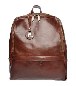 Кожена дамска раница в кафяво Crevia снимка