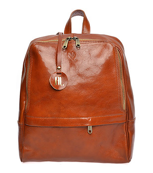 Кожена дамска раница в цвят коняк Crevia снимка