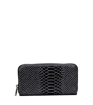 Черен дамски портфейл с кроко релеф Caryn снимка