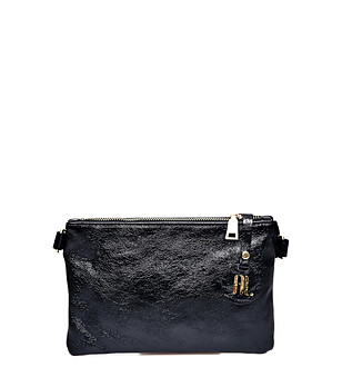 Черна дамска кожена чанта за рамо Hestia снимка