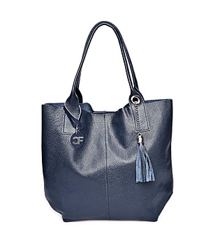 Дамска кожена чанта в тъмносиньо  снимка