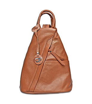 Дамска раница от естествена кожа Julie в цвят коняк снимка