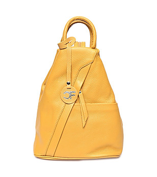 Дамска раница от естествена кожа Julie в цвят горчица снимка