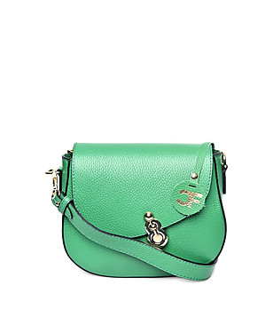 Дамска кожена чанта за рамо в зелено Kiera снимка