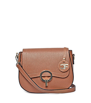 Малка кожена чанта за рамо в цвят коняк Jillian снимка