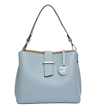 Синя  дамска кожена чанта снимка