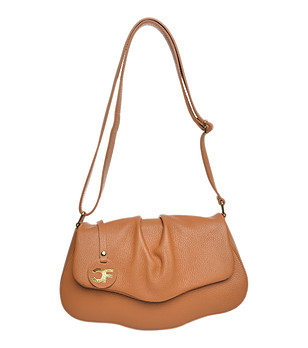 Дамска кожена чанта в цвят коняк Tola снимка