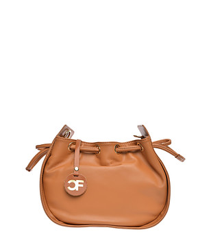 Дамска чанта от естествена кожа в цвят коняк Sandrika снимка