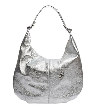 Сребриста дамска чанта от естествена кожа  снимка