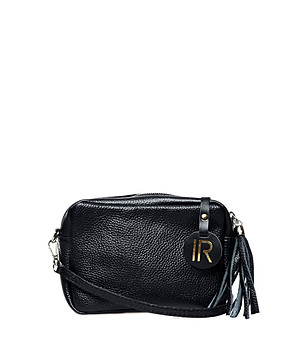 Малка черна дамска кожена чанта за рамо с пискюл Darlene снимка