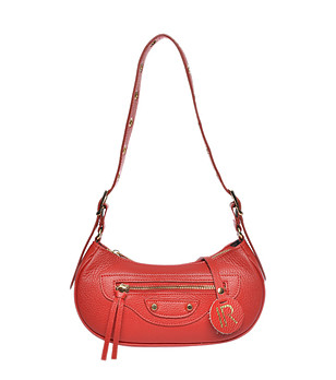 Дамска кожена чанта тип багета в червено снимка