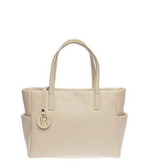 Бежова дамска чанта от естествена кожа снимка