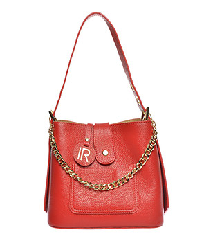 Дамска кожена чанта в червено снимка