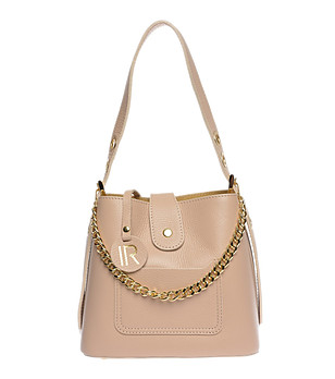 Дамска кожена чанта в цвят пудра снимка