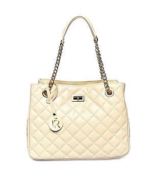 Дамска кожена бежова чанта снимка