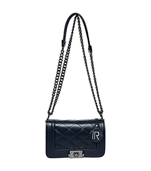 Тъмносиня кожена чанта с ромбовидни шевове Adele снимка