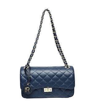 Кожена малка дамска чанта в тъмносиньо с ромбоидни шевове Laura снимка