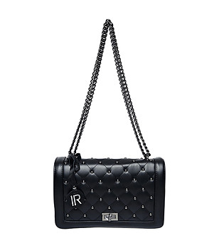 Черна дамска кожена чанта с капси Enrica снимка