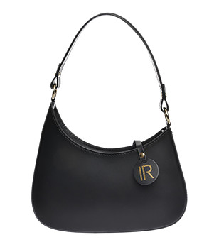 Дамска черна кожена чанта с асиметричен дизайн снимка