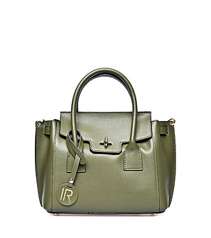 Кокетна дамска чанта от естествена кожа в зелено Monic снимка