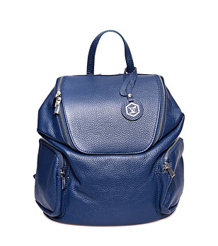 Тъмносиня дамска кожена раница Emilia снимка