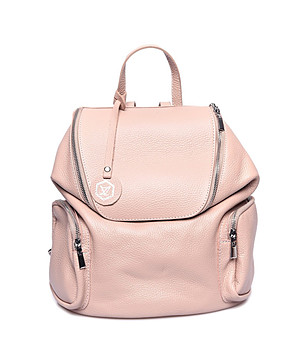 Кожена дамска раница в бежово-розов нюанс Emilia снимка