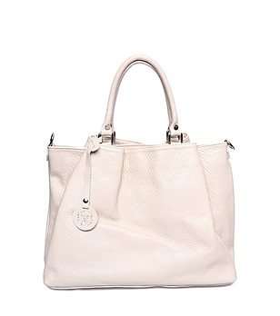 Дамска чанта от естествена кожа в цвят бежово снимка