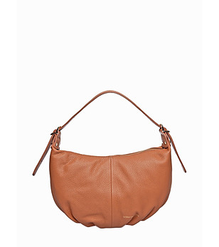 Кожена дамска чанта в цвят коняк снимка