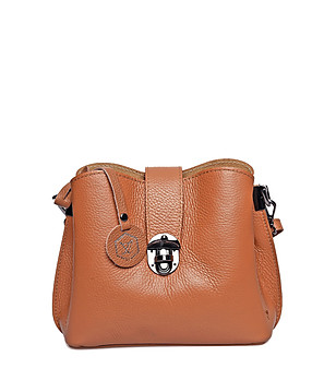 Дамска чанта от естествена кожа в цвят коняк Cordelia снимка