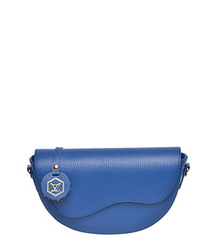 Дамска кожена чанта през рамо в синьо снимка