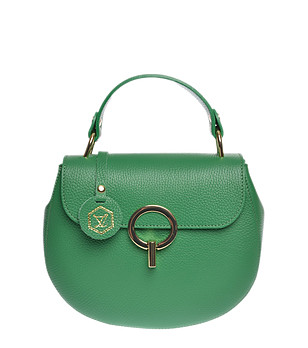 Малка кожена дамска чанта в зелено снимка