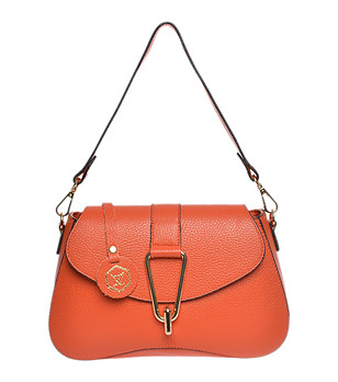 Дамска чанта в оранжев нюанс от естествена кожа снимка