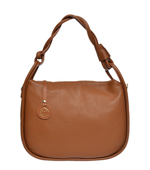 Кожена дамска чанта в цвят коняк снимка