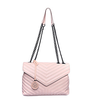 Дамска кожена чанта в цвят пудра снимка