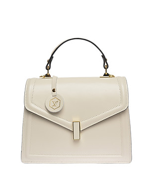 Кожена дамска светлобежова чанта снимка