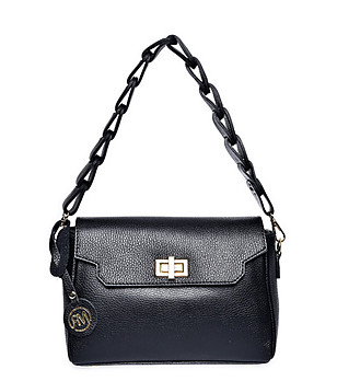 Дамска чанта от естествена кожа в черен цвят Bretta снимка