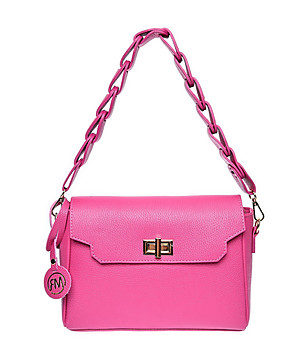 Цикламена дамска кожена чанта снимка